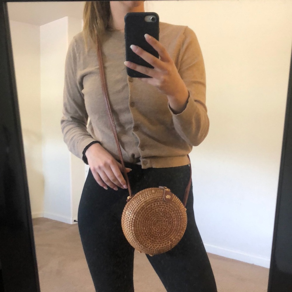 Orchid Love wicker circle purse from Francesca’s